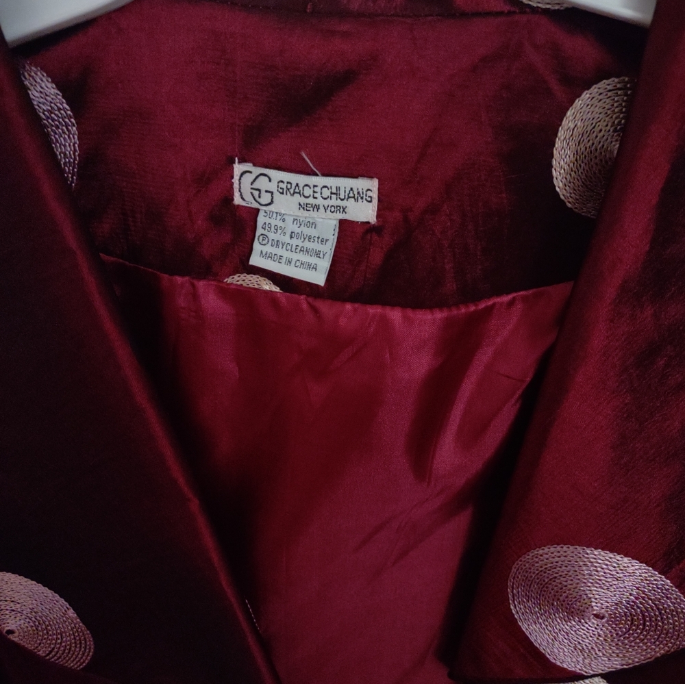 Grace Chuang Red Jacket. Embroidered Geometric Circles - Picture 3 of 5